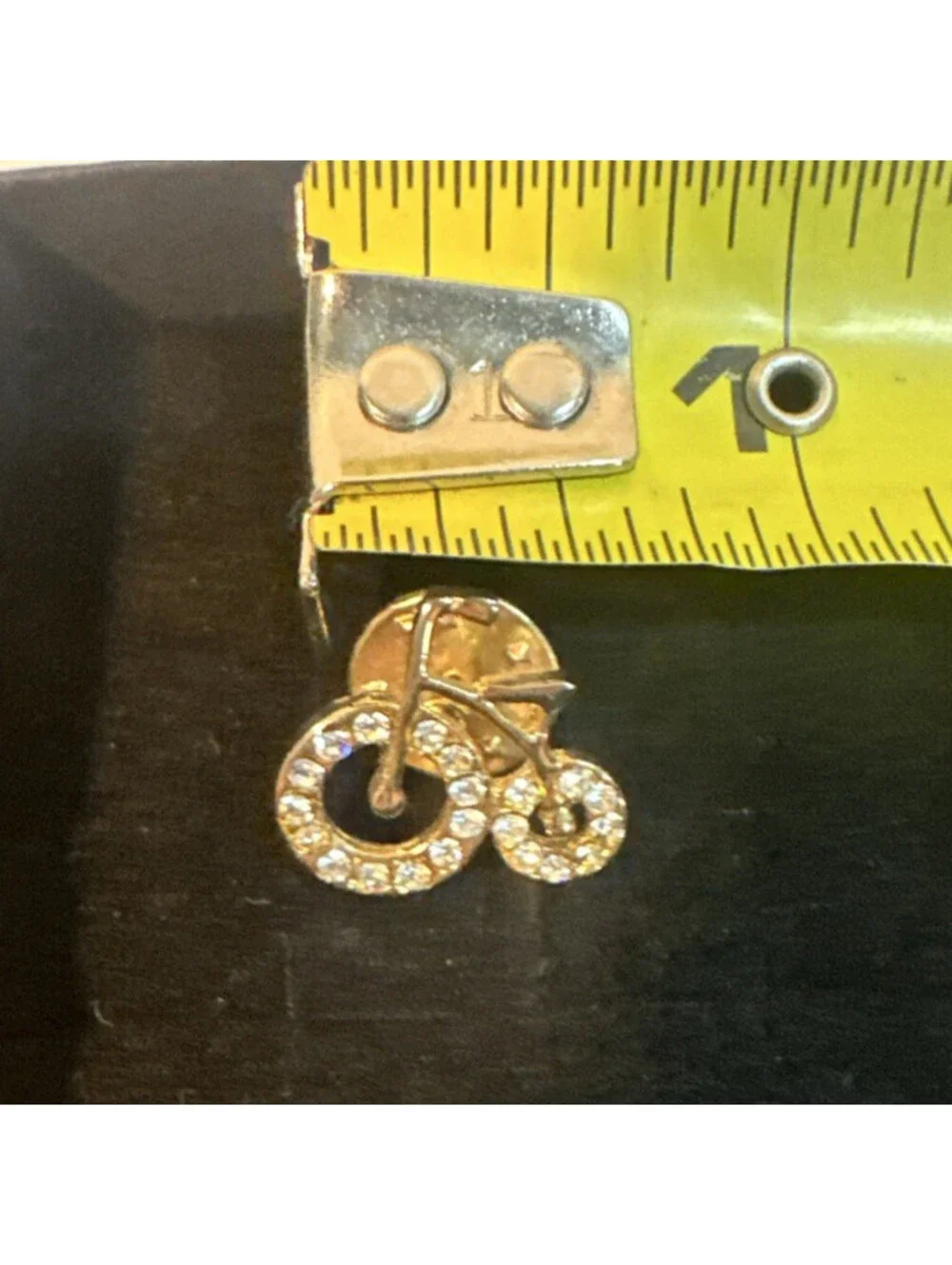 Bicycle Brooch Pin Goldtone with Glass Rhinestone Detail